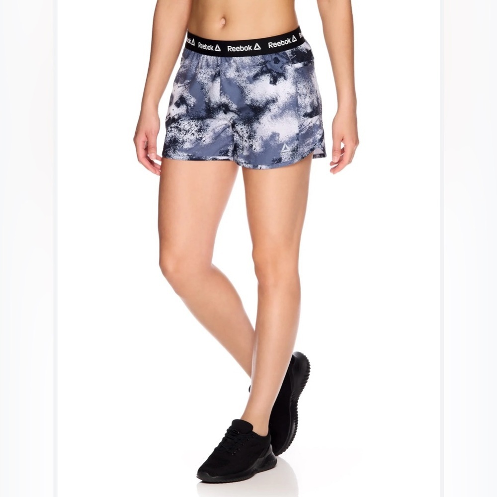 Reebok Women's Black and Gray Cloud Print Athletic Shorts
